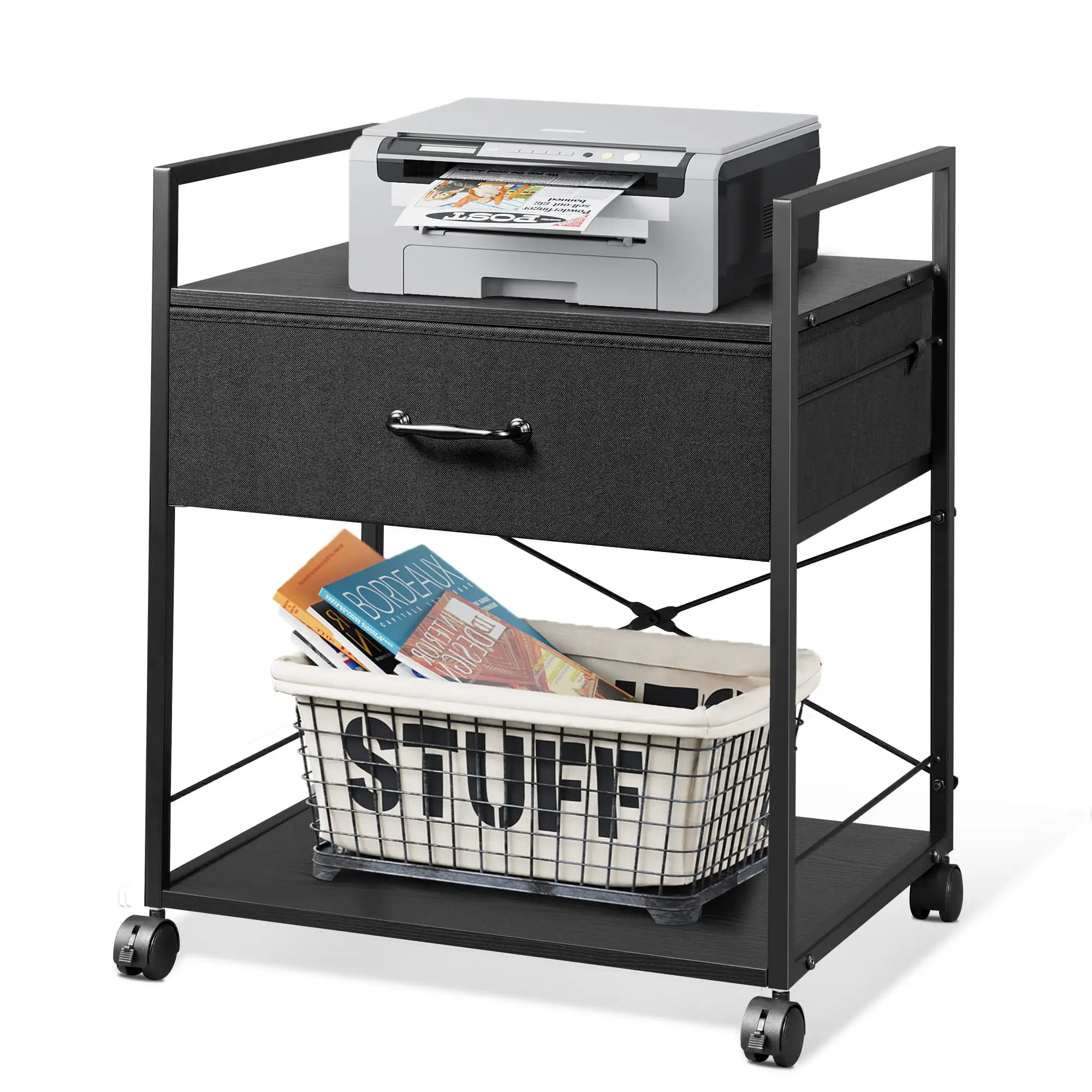 

Printer Cart Mobile Printer Stand with Storage Drawer File Cabinet Printer Cart