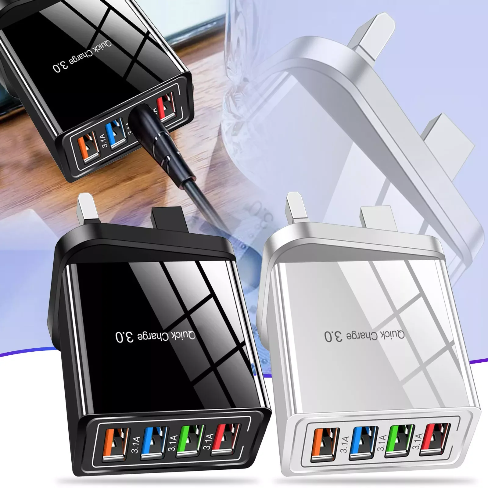 

Usb Quick Mobile Phone Charger Phone Adapter 4 Usb Port Charger Travel Charging Head Induction Charger Flat Travel Uk Plug