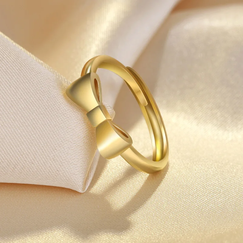 

Cute Bowknot Gold Adjustable Rings for Women Girls Aesthetic Goth Bowknot Weddings Rings Stainless Steel Ring Jewelry Gifts 2022