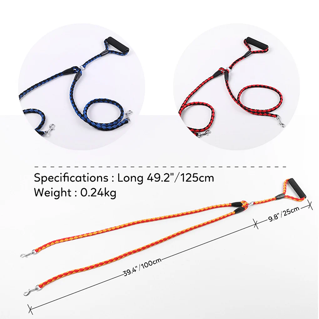 

Pet Leash Jogging Nylon Braided 1.25m Long Leashes Quick Release Traction Rope Non-slip Double Lanyard Black Red