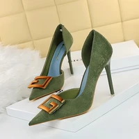 2022 elegant women stripper 10 5cm high heels suede pumps designer office lady flock green heels scarpins plus size bridal shoes
