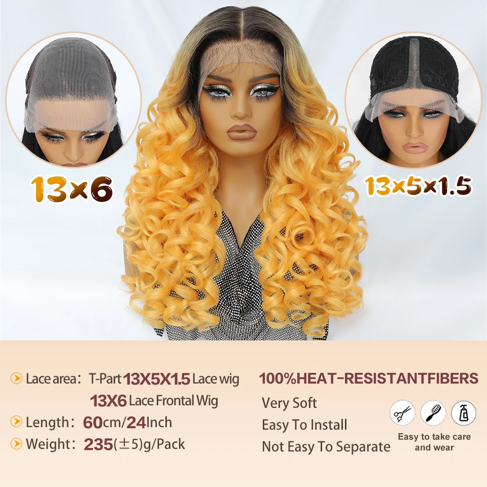 Фото Latisha 13x6 HD Синтетические парики фронта шнурка Кудрявый предварительно выщипанный парик фронтальной части шнурка с челкой для женщин Выделите с детскими волосами 24 дюйма №2