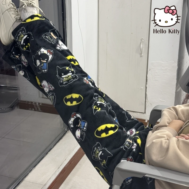 Новый Sanrio Y2k Стиль Осень Hello Kitty Batman Пижамные штаны Мультфильм Хип-Хоп Леди Теплые
