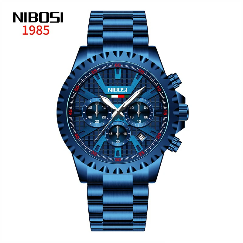

NIBOSI Fashion Blue Quartz Watch Mens Watches Top Brand Waterproof Luxury Casual Military Wrist Watch 24 Hours Relogio Masculino