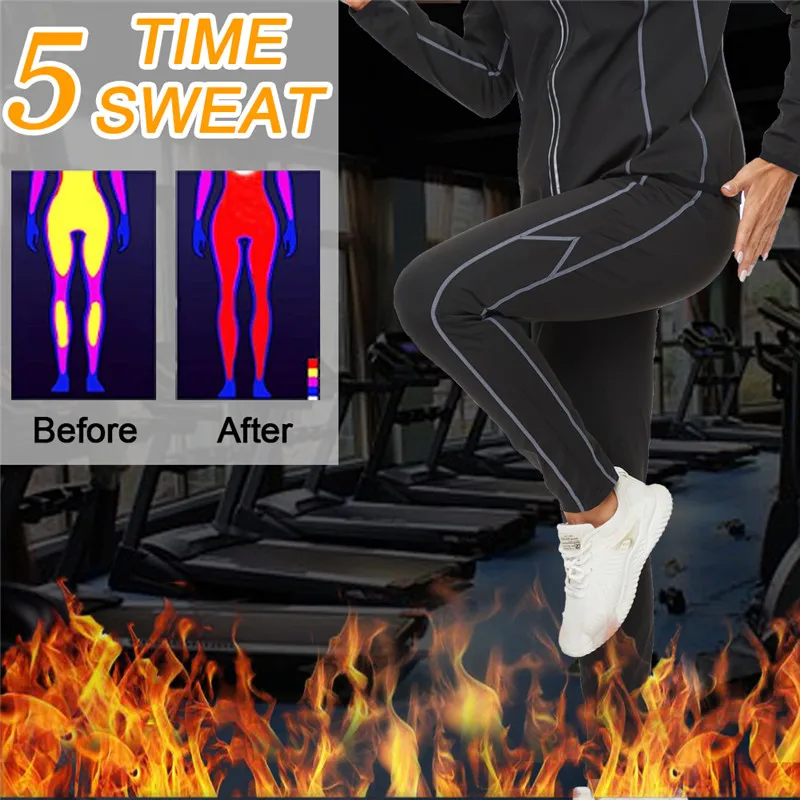 LAZAWG Women Weight Loss Sauna Suit Sweat Slimming Hot Thermal Long Sleeve Top Weight Loss Legging Shapewear Body Shaper Sets