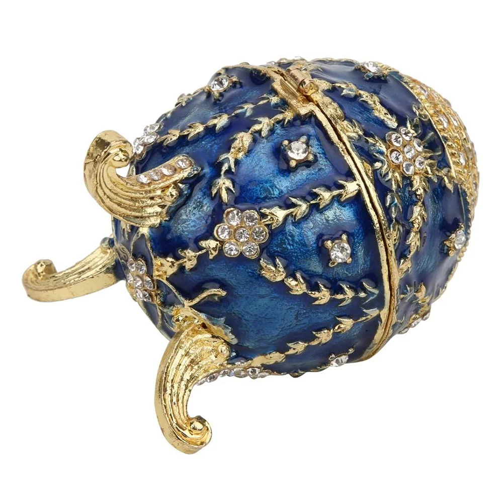 Case Box Organizer Trinket Jewelry Egg Treasure Holder Storage Necklace Enameled Fake Figurine Metalring Faux 