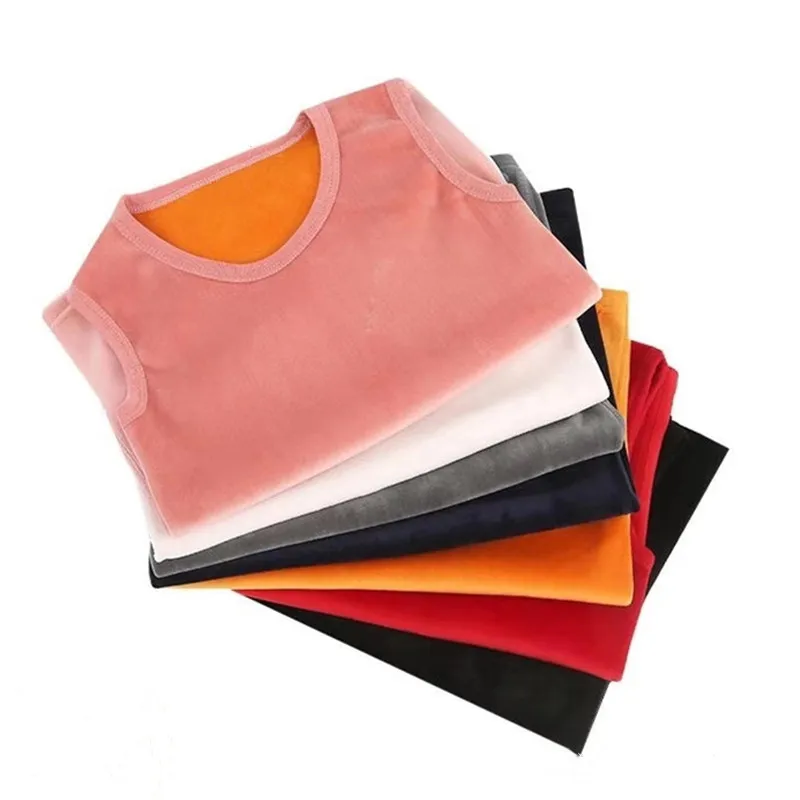 

Children Plush Vest Winter Boys Girls Double-sided Plush Warm Bottomed Underwear Children T-shirt