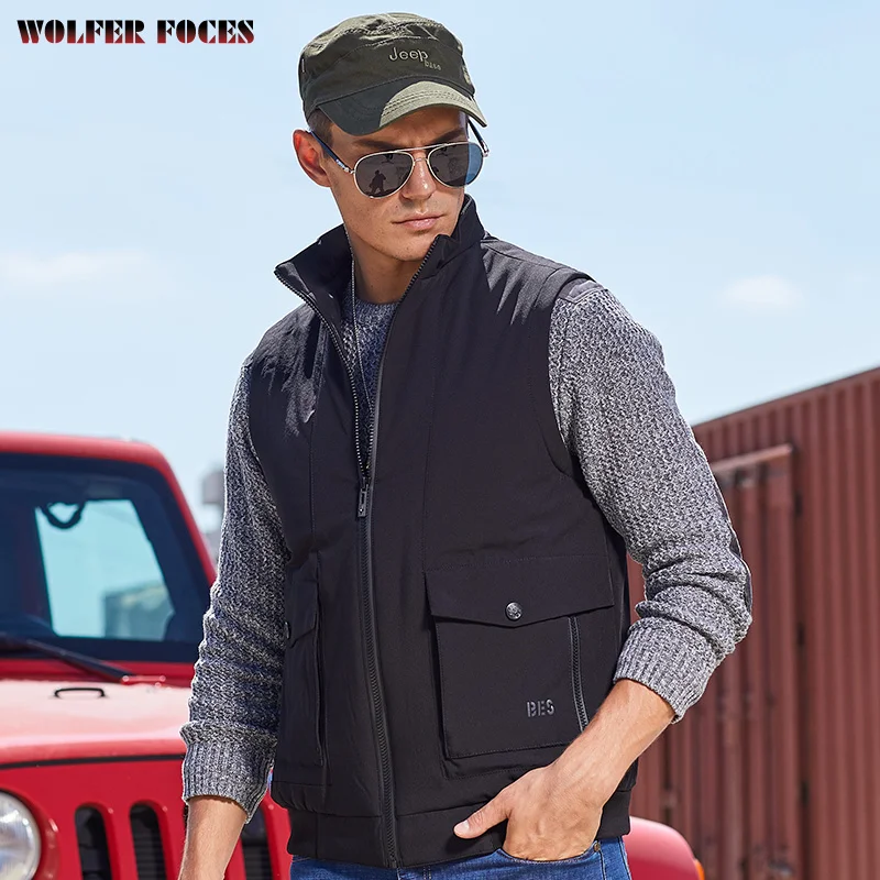

2022 New Autumn And Winter Cotton Jacket Men's Jacket With Thickened Vest Leisure Large Size Stand Collar Work Multiple Pockets