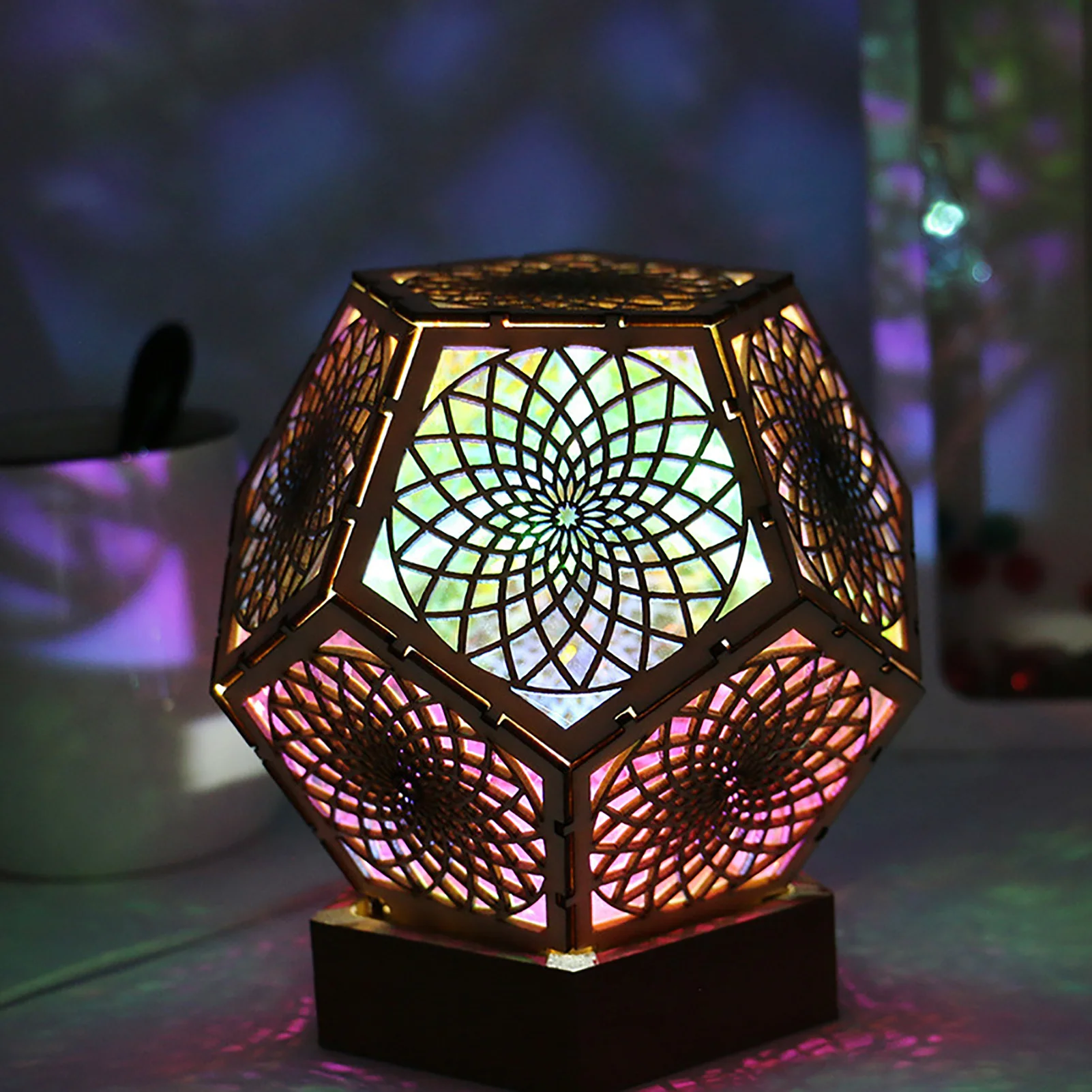 

Богемный светильник, 3D Dodecahedron полая лампа, светодиодсветодиодный проекционная лампа, деревянный красочный декор, светильник, Полярная Звез...
