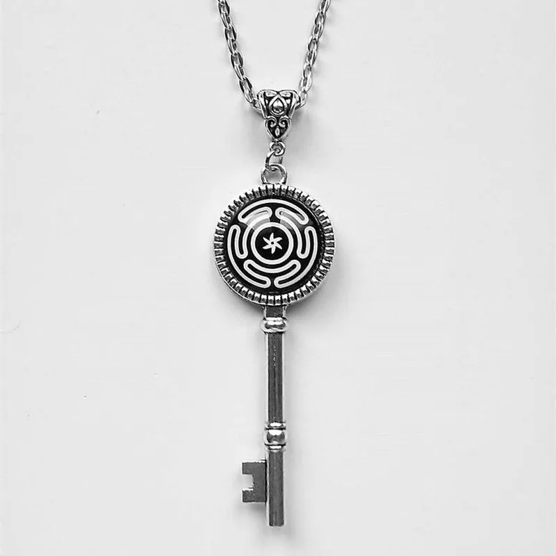 

Goth Black Silver Key Of Solomon Pendant Chain Necklace For Women Man Gift Charm Jewelry Accessories