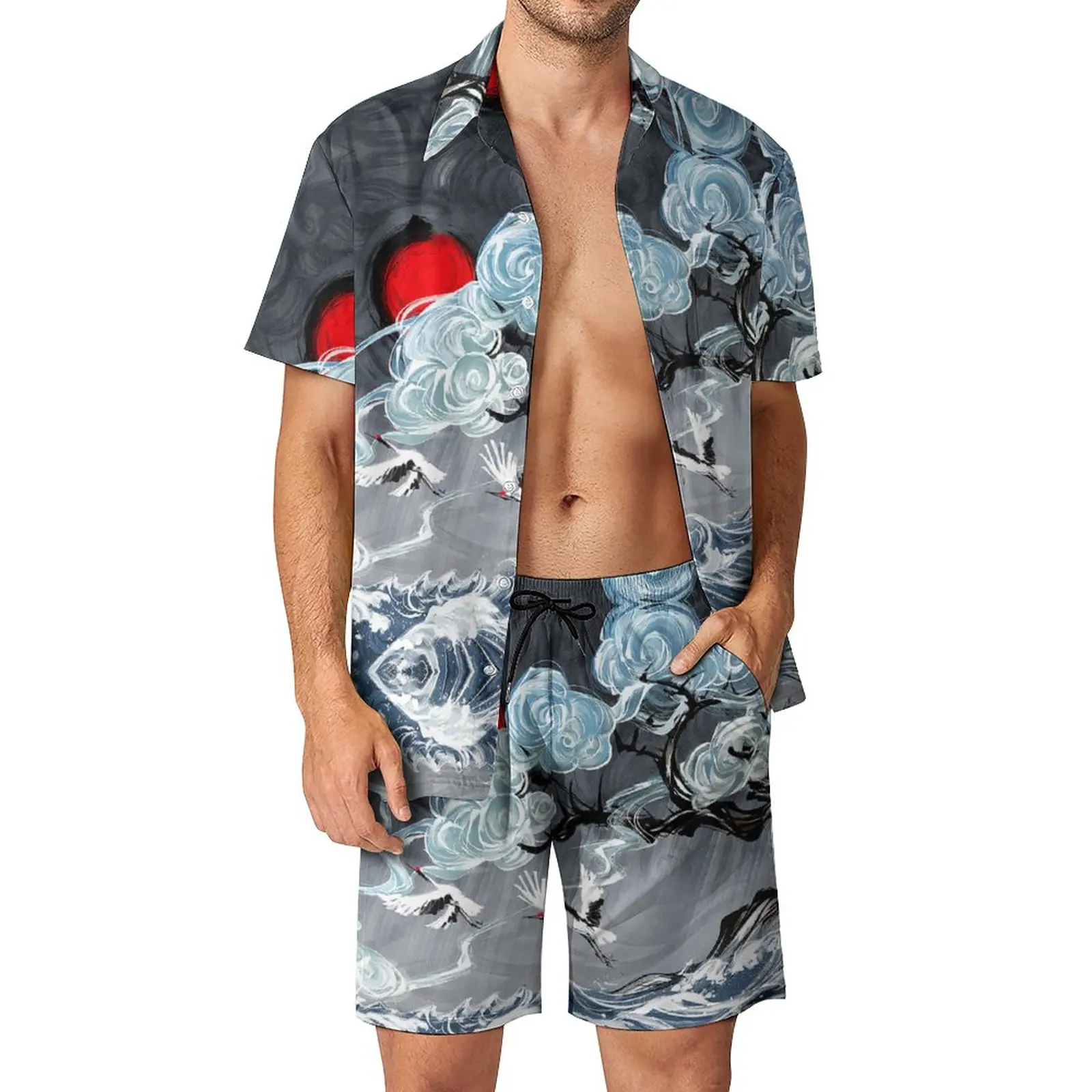 

Water Clouds Men's Beach Suit Creative 2 Pieces Coordinates top Quality Leisure USA Size