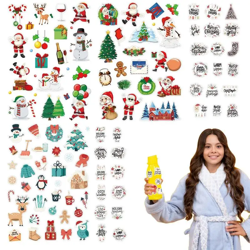 

Christmas Water Bottle Stickers 100PCS Water Bottle Decals PVC Waterproof Stickers For Laptop Water Bottles Envelopes Gifts Tags