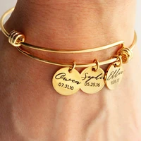 personalized custom 1 4 name round heart charm bangles stainless steel adjustable fashion bracelets jewelry gifts bracelet femme