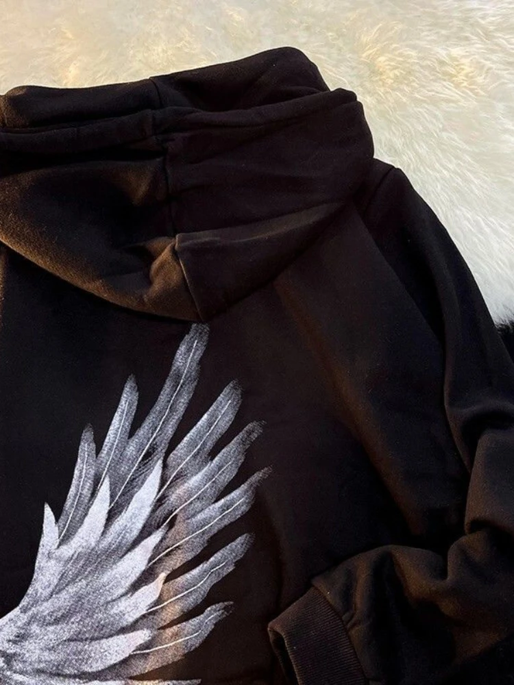 

American Vinatge Hooded Sweatshirt Men Women Couples Loose Plus Velvet Hoody Jacket Men's Autumn Winter Harajuku Streetwear Top