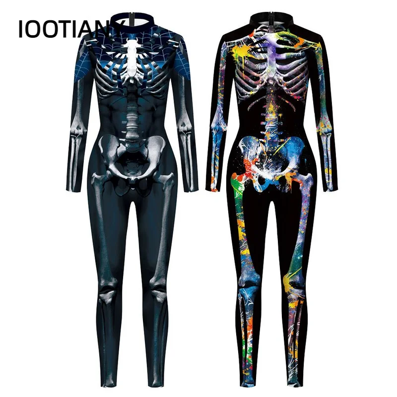 

IOOTIANY Halloween Body Skeleton 3D Print Sexy Bodysuits Cosplay Costume Jumpsuit Adults Onesie Long Sleeve Skull Outfits