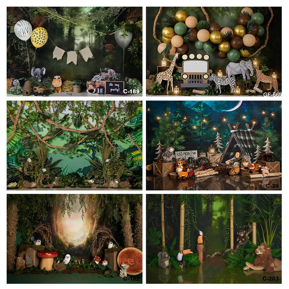 

Wild One Photography Background Safari Jungle Animals Boy 1st Birthday Party Cake Smash Decoratio Backdrop Photo Studio