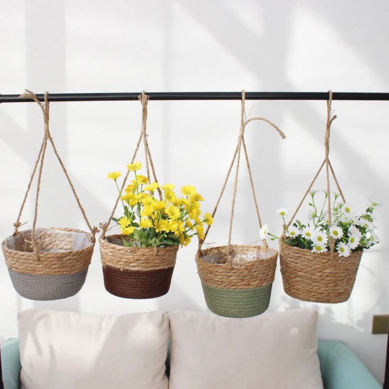 

Garden Hanging Planter Macrame Plant Storage Basket Jute Rope Woven Indoor Outdoor Flower Pot Holder Plant Hangers Home Decor