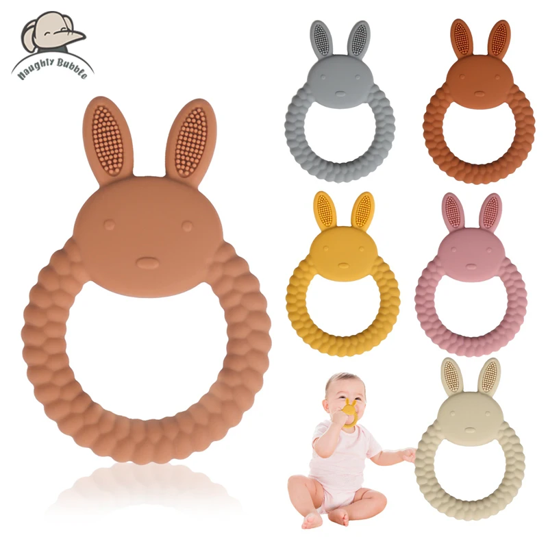 

Silicone Rabbit Teether Baby Toy Food Grade Teething Ring Accessories Teething Molar Toys Infant Rattle Toy Newborn Baby Stuff