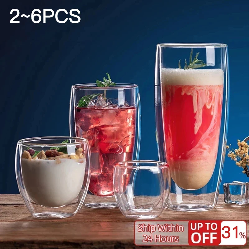 2-6 шт. термостойкая кружка из боросиликатного стекла с двойными стенками |