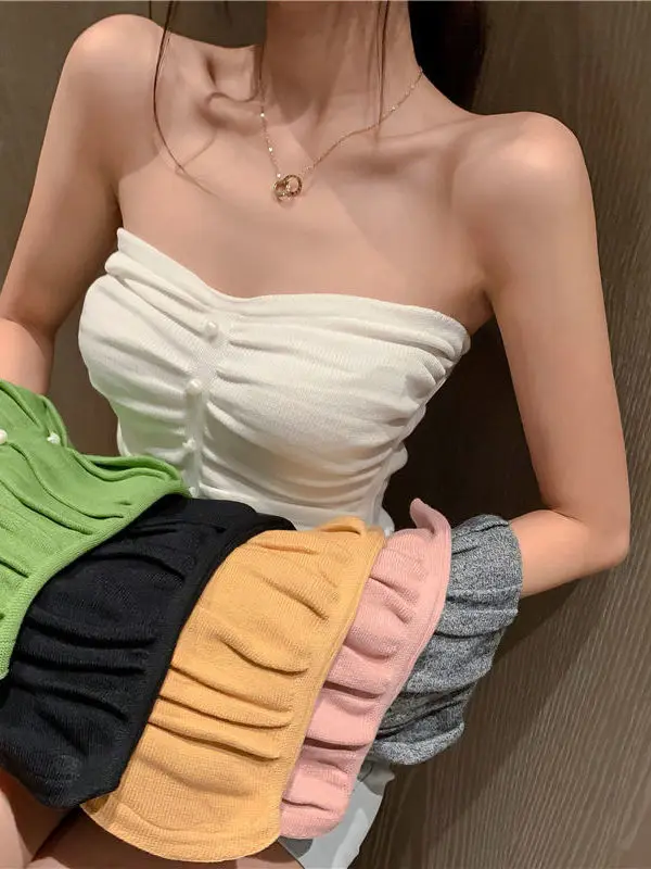 Маленькая группа острых девушек плиссированный однотонный вязаный жилет без