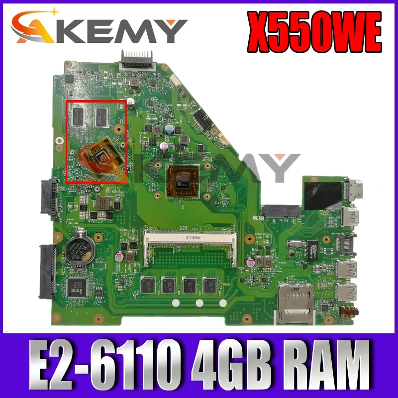 

X550WE E2-6110 CPU 4GB RAM Mainboard REV 2.0 For Asus X550WA X550WE X550W D552W Laptop Motherboard 90NB06E0-R00010 Test 100% OK