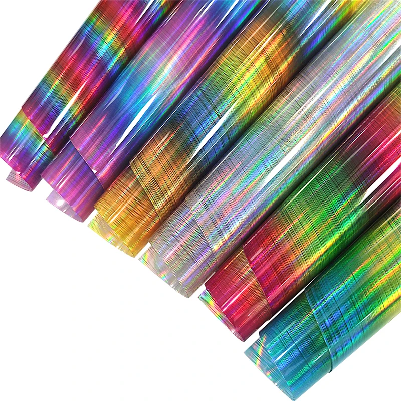 

Wire Drawing Holographic Rainbow Light Pillar Flexible PVC Film for Making Shopping Bag