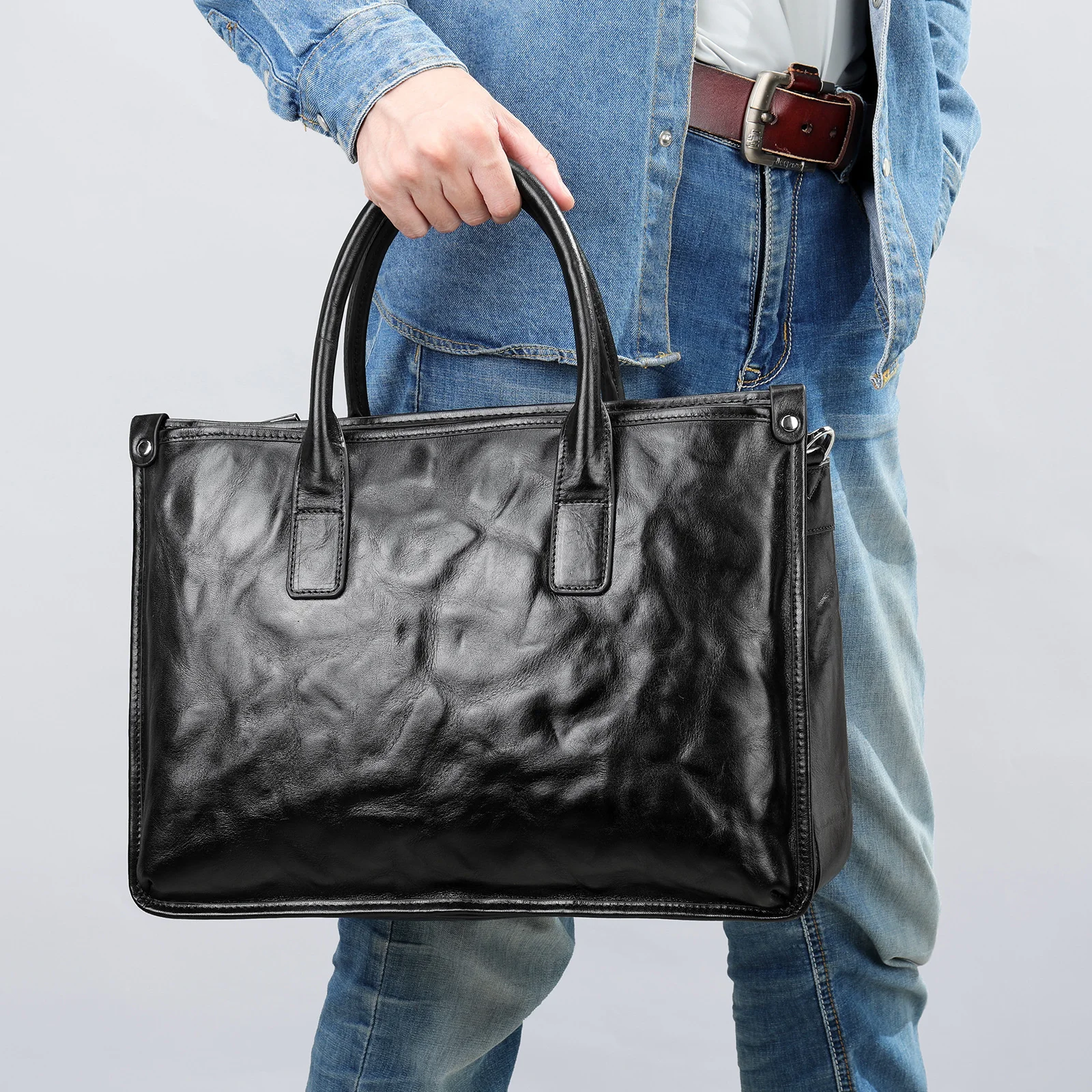 Man Tote Bag Male Crossbody Bag Business Bag Male Shoulder Laptop Bag Man Briefcase 100% Genuine Leather Men's Briefcase