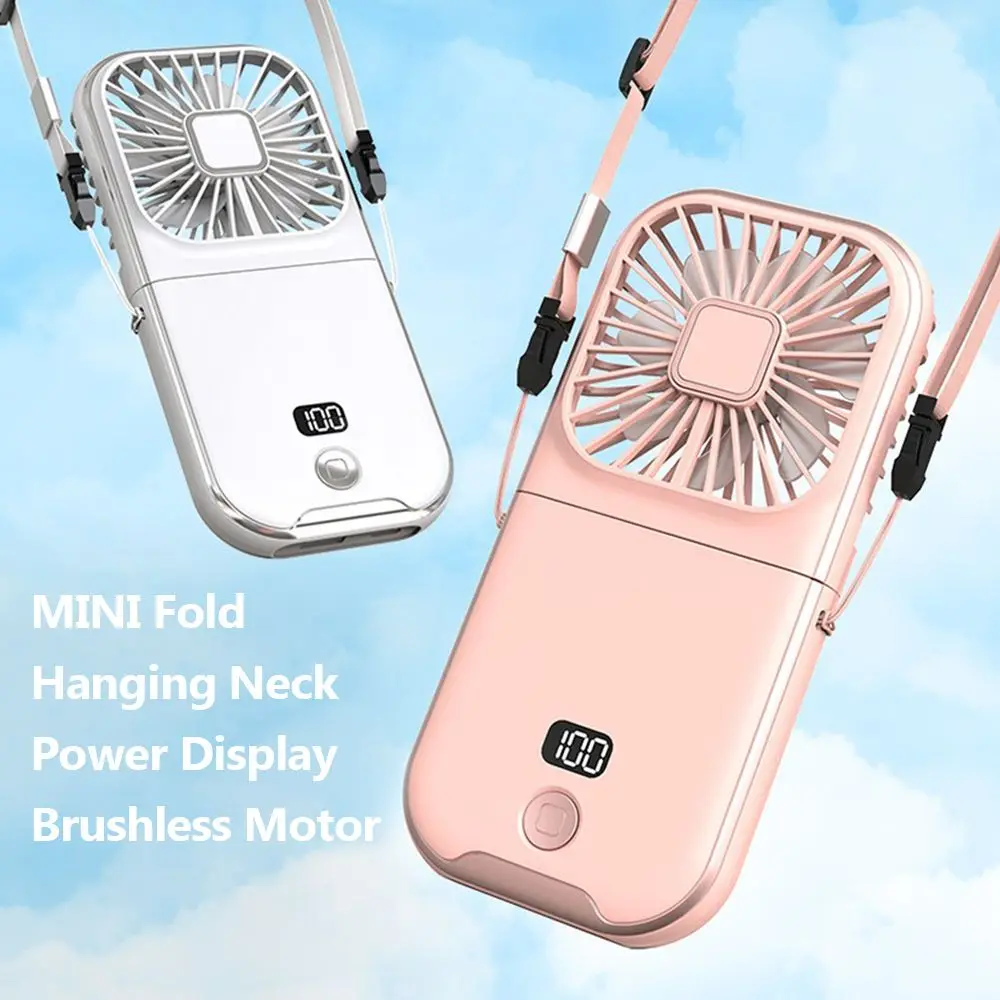 Fan Mini Digital Display Hanging Neck Fan Portable USB Recha