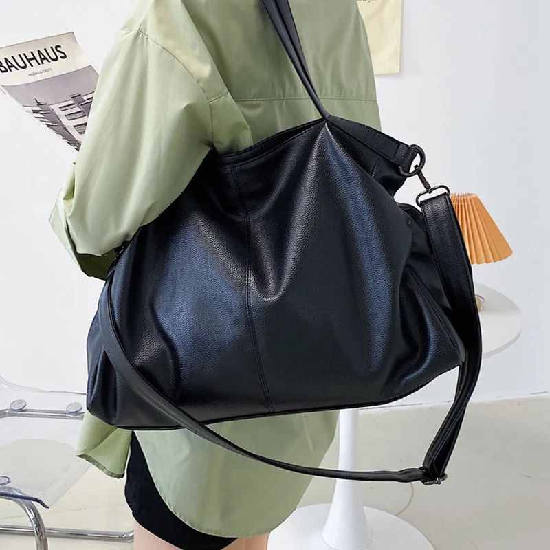 

Big Black Tote Bags for Women Large Hobo Shopper Bag Roomy Handbag Quality Soft Leather 2023 Bag Ladies Travel Shoulder Bag