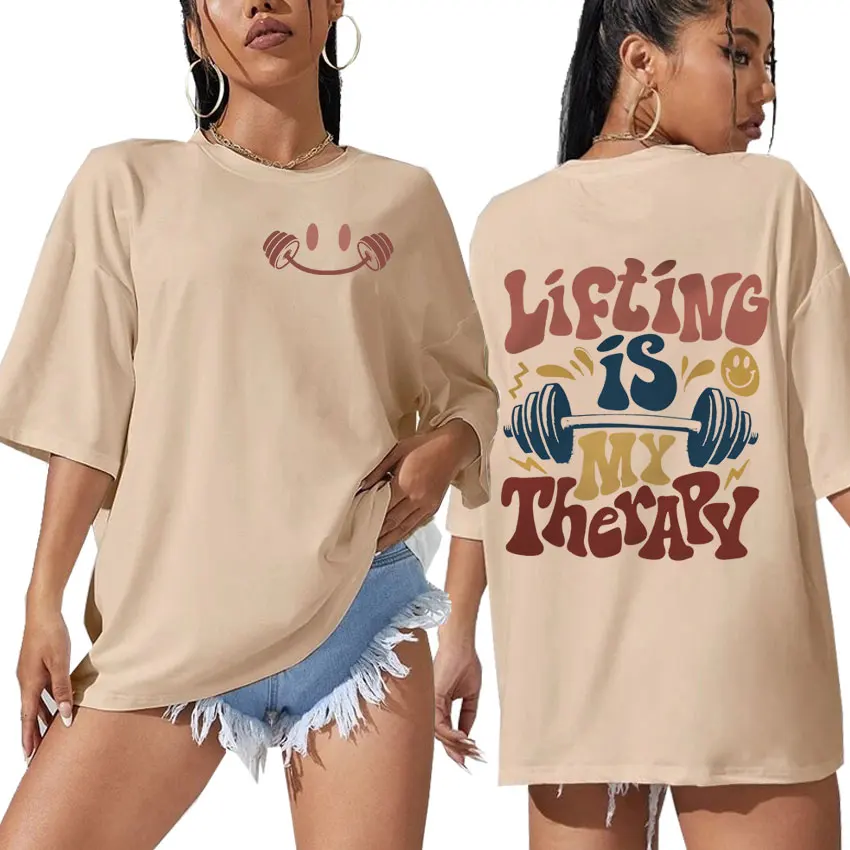 Фото Lifting Is My Therapy Era Funny Meme T Shirt Men Women Summer Harajuku Fashion T-shirts Vintage O-Neck Oversized Cotton T-shirt №1