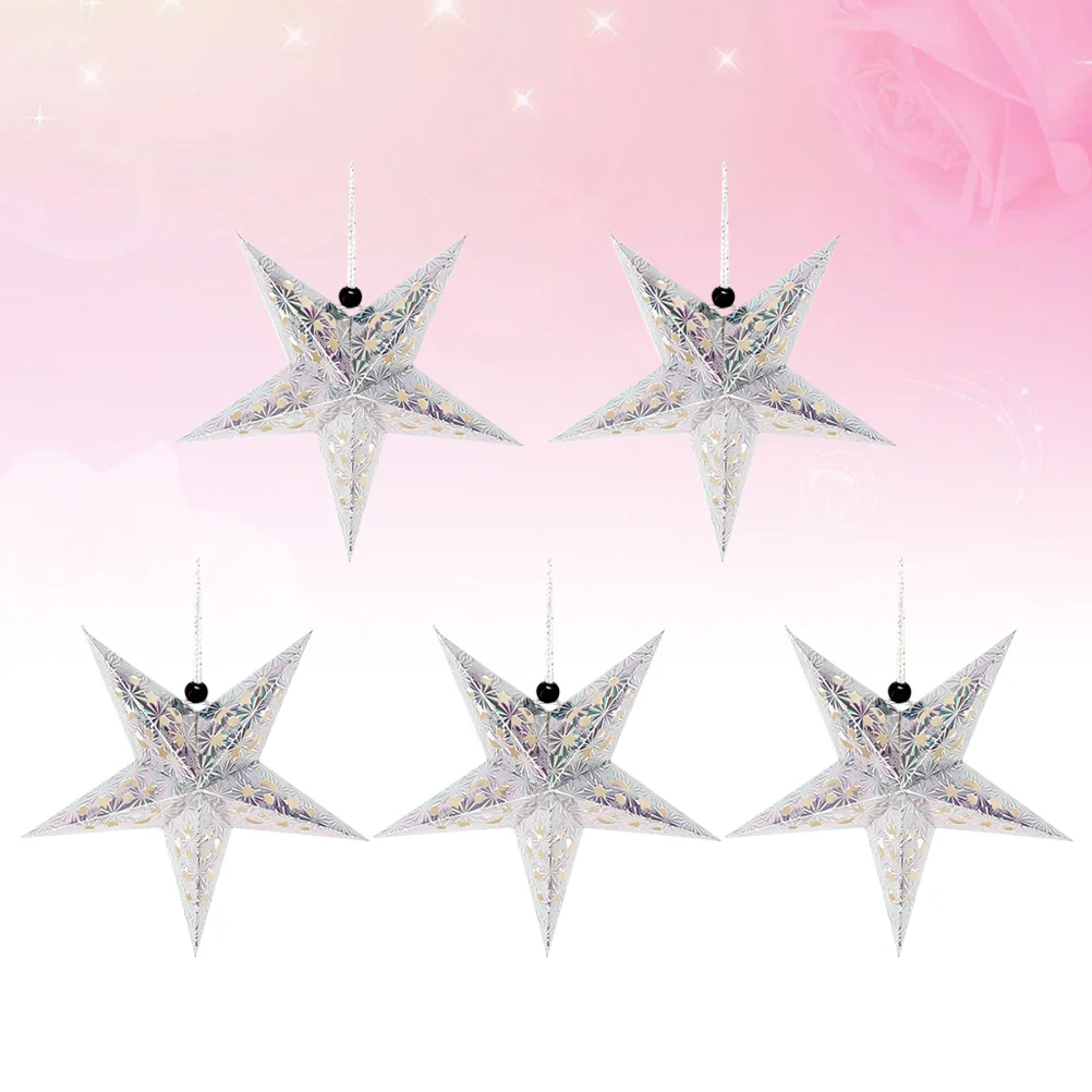 

5pcs Paper Star Lanterns Ceiling Hanging Lampshade for LED Light Wedding Birthday Christmas Party Home Decoration 45cm Silver