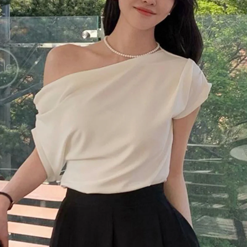 

Summer Pile Collar Shirt Fashion Korean Short Sleeve Top for Women Casual Solid Blouse Chiffon Shirt Female Clothes Blusas 27942