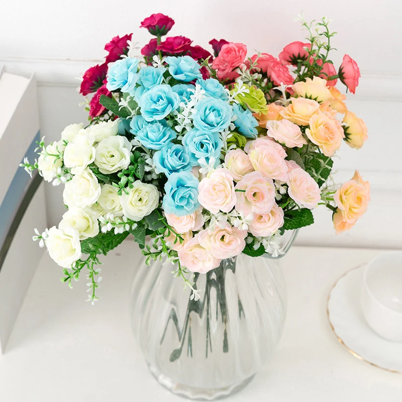 

15 Heads Bouquet Artificial Silk Rose Flower DIY Bridal Bouquet Photo Props Home Wedding Deco Fake Floral Valentine's Day Gift