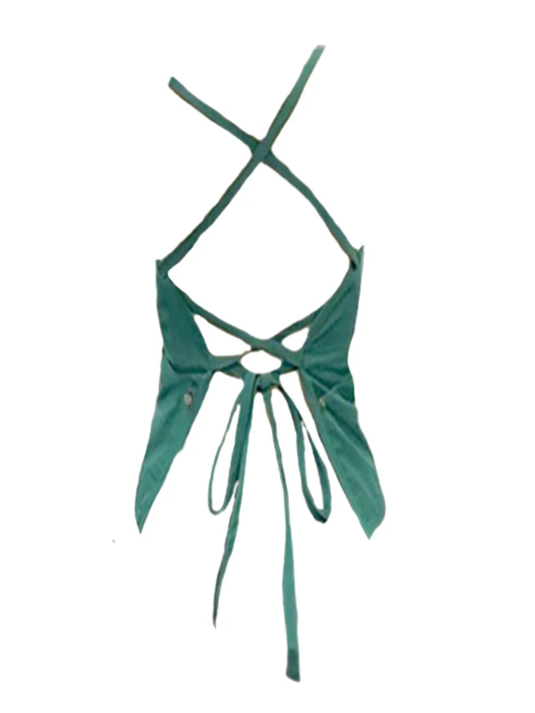 

Женский укороченный топ с открытыми плечами Y2k, бандажный зеленый топ, винтажная уличная одежда в стиле Харадзюку, летняя пикантная кофта без рукавов с открытой спиной, 2023