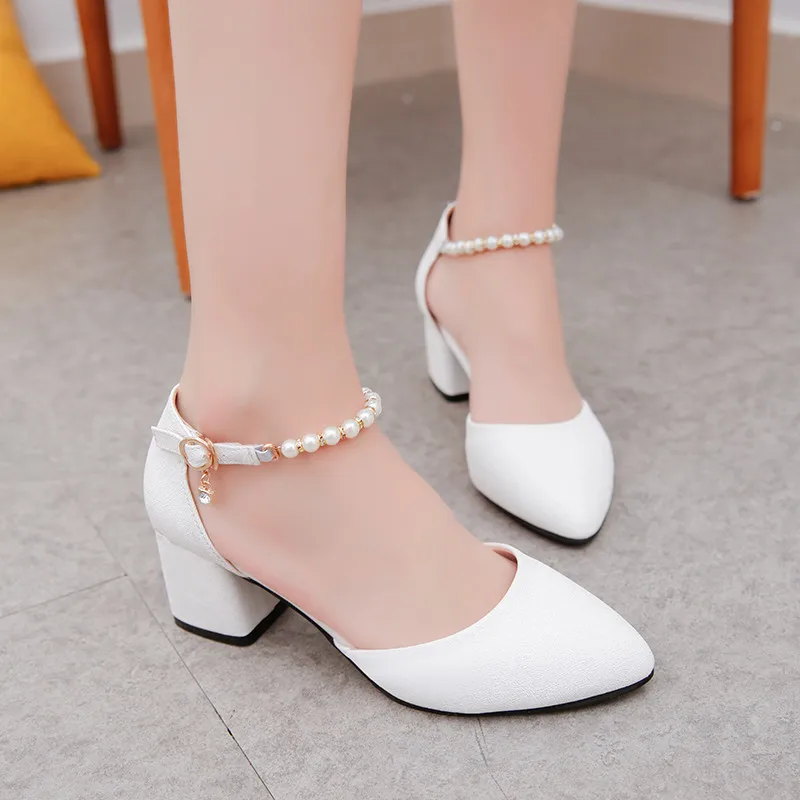 New Spring And Summer Women Shoes Shallow Baotou Sandals Rough with 6 Cm High Heels Sandalias Femeninas Wedding Shoes Pumps