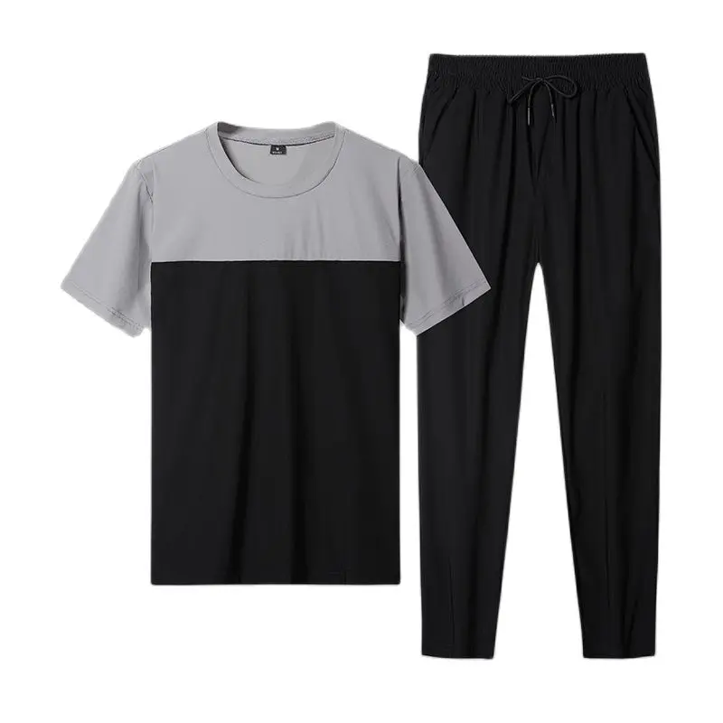 Summer Fashion Korean Men'S Leisure Suit Loose Ice Silk Short Sleeve Thin Style Trend Handsome Quick Dry Sports Two-Piece Set