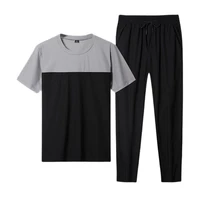 summer fashion korean mens leisure suit loose ice silk short sleeve thin style trend handsome quick dry sports two piece set