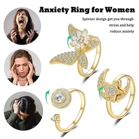 rotate freely spinning stainless steel anxiety ring for women sunflower relieving anxiety ring rotate anti stress ring