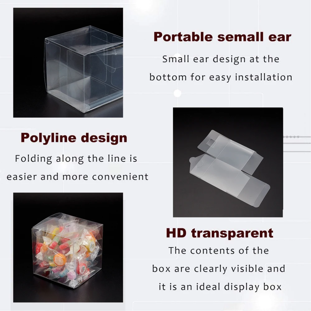 20Pcs Clear Foldable PET Boxes 8x8x8cm Square Jewelry Storage Containers for Wedding Party Candy Favor Snacks Packing Case