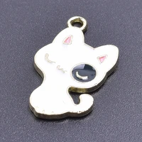 10pcs cartoon white black cat charms pendant accessories enamel jewelry making earring necklace diy craft for gift friend kids