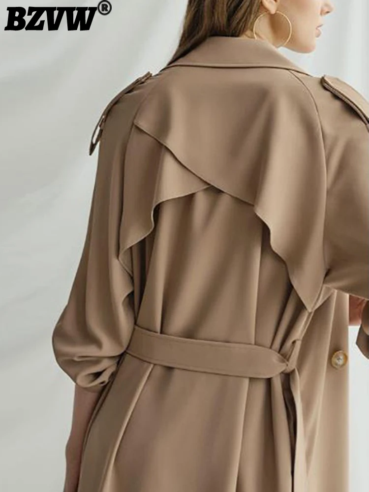 

BZVW Vintage Temperament Windbreaker Coat Women's Clothing 2023 Spring Autumn Fashion New Lace-up Waist Mid-length Trench Female