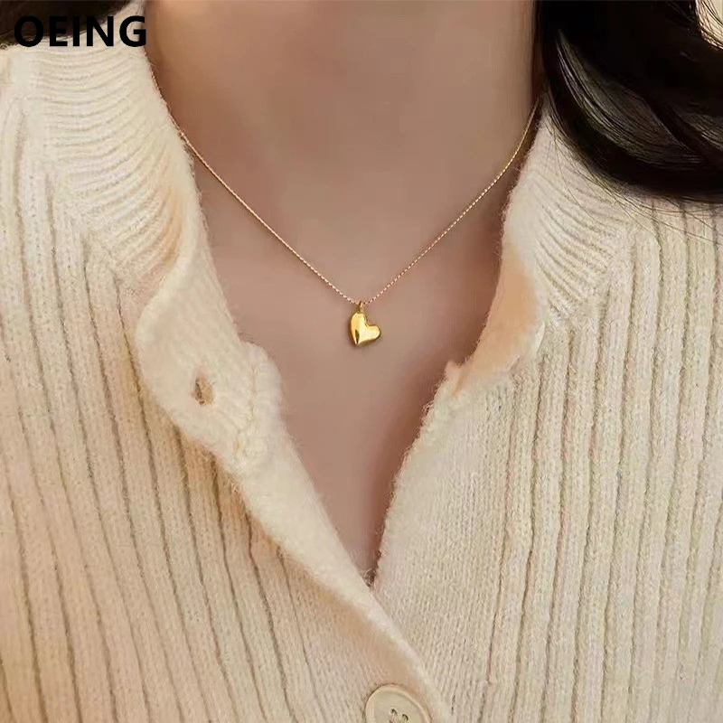 

OEING 316L Stainless Steel Gold Color Love Heart Pendant Necklace For Women 2023 New Trendy Temperament Simple Neck Chain
