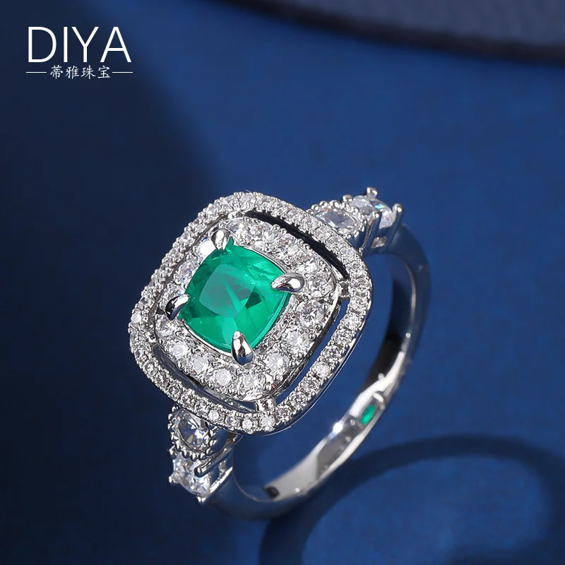 

brand genuine real jewels Square Emerald Female High Grade Green Treasure Ring Face Handpiece Sterling Silver Trench Luxury Colo