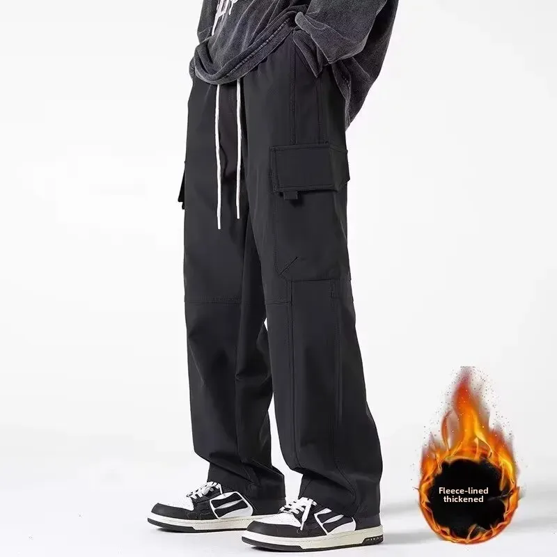 Весенне-летние мужские прямые брюки-карго на флисовой подкладке повседневные