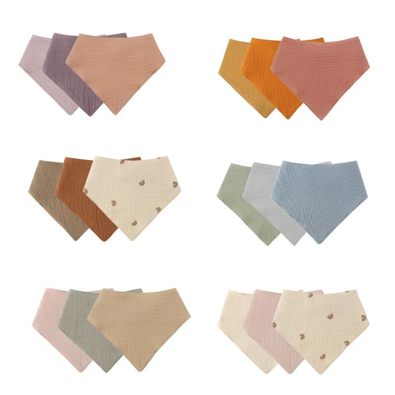 

3Pcs Baby Bibs Muslin Cotton Newborn Snap Button Soft Triangle Saliva Towel Burp Cloth Feeding Drool Bibs Baby Stuff