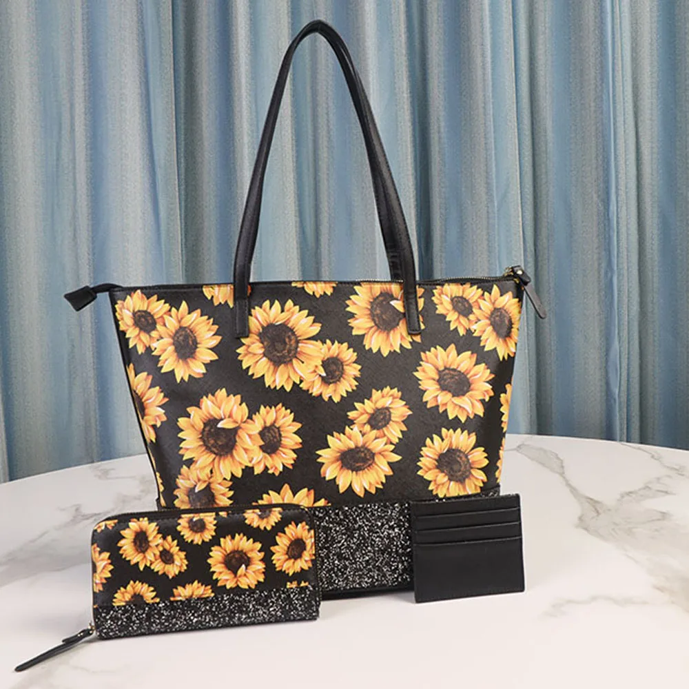 

2022 New Ladies High Quality 3 Piece Sleeve Bag Sunflower Cheetah Designer Handbag Glitter Purse Wallet Card Holder Neverful Bag