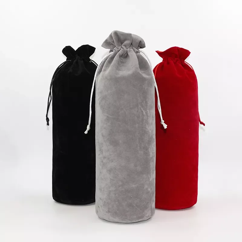 

2pcs/lot 10*34cm Custom Logo Printed High Quality Cosmetic Velvet Pouch Drawstring Satin Gift Bags Wine Packaging Bags