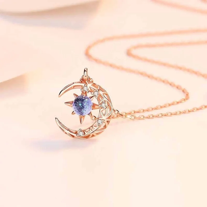 

Fashion Light Of Stars And Moon Charm Necklace Delicate Clavicle Stars Rhinestone Chain Necklace For Women Jewelry