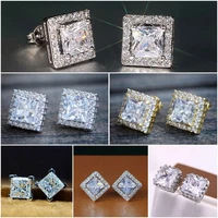 caoshi trendy princess cut cz stud earrings for women versatile accessories for wedding modern style aesthetic stylish jewelry