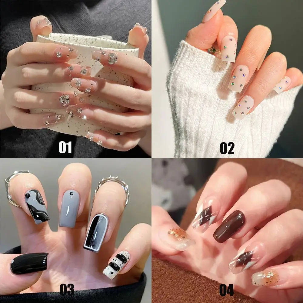 

Glitter Sequins Manicure Tool Full Cover Artificial Short Round/Square Head False Nails Fake Nails Nail Tips Wearable